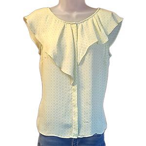 Worthington Butterfly Sleeve Tank Top Button Down Ruffle Collar Neon Blouse Sm.